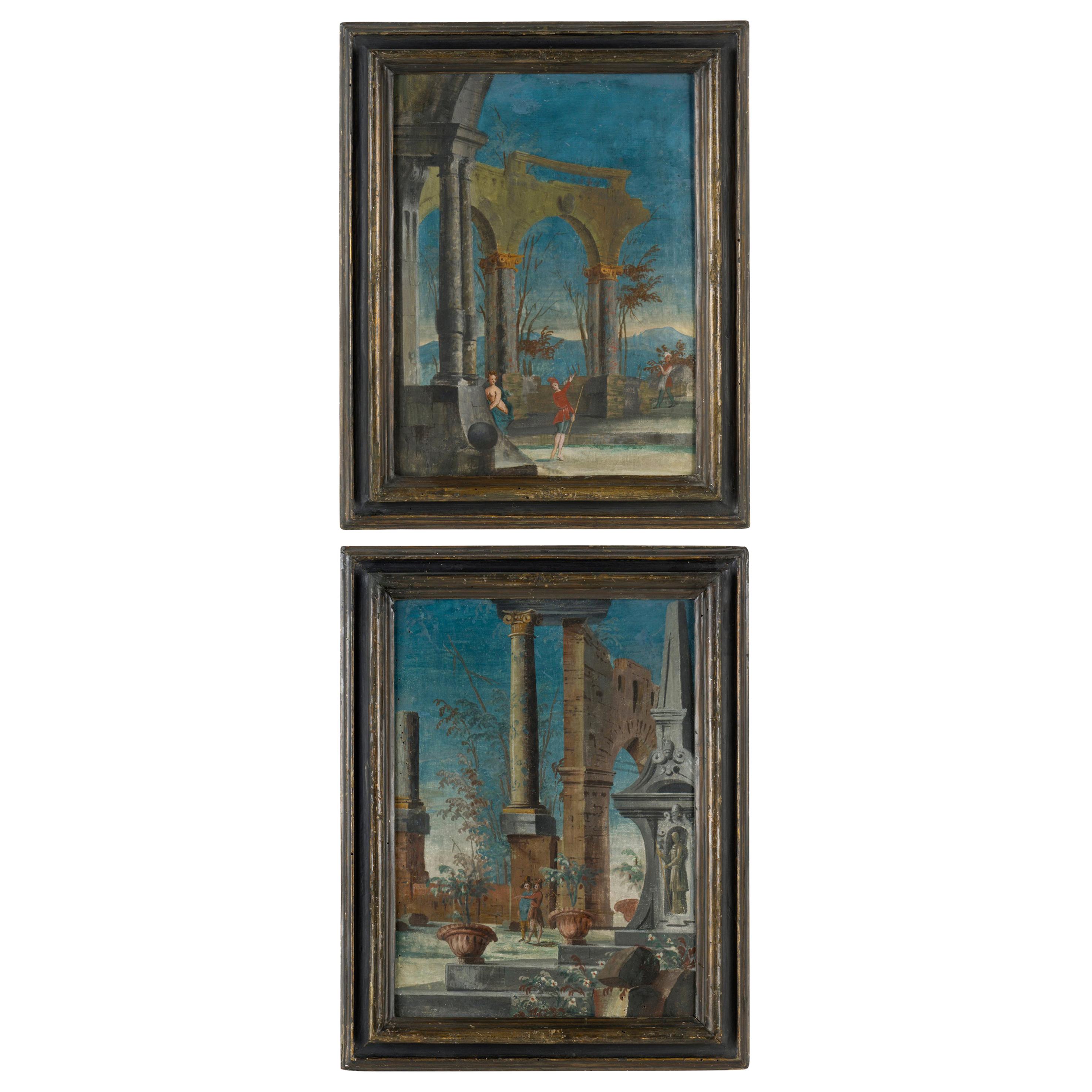 18th Century Pair of Venetian Commedia dell'Arte" Paintings For Sale