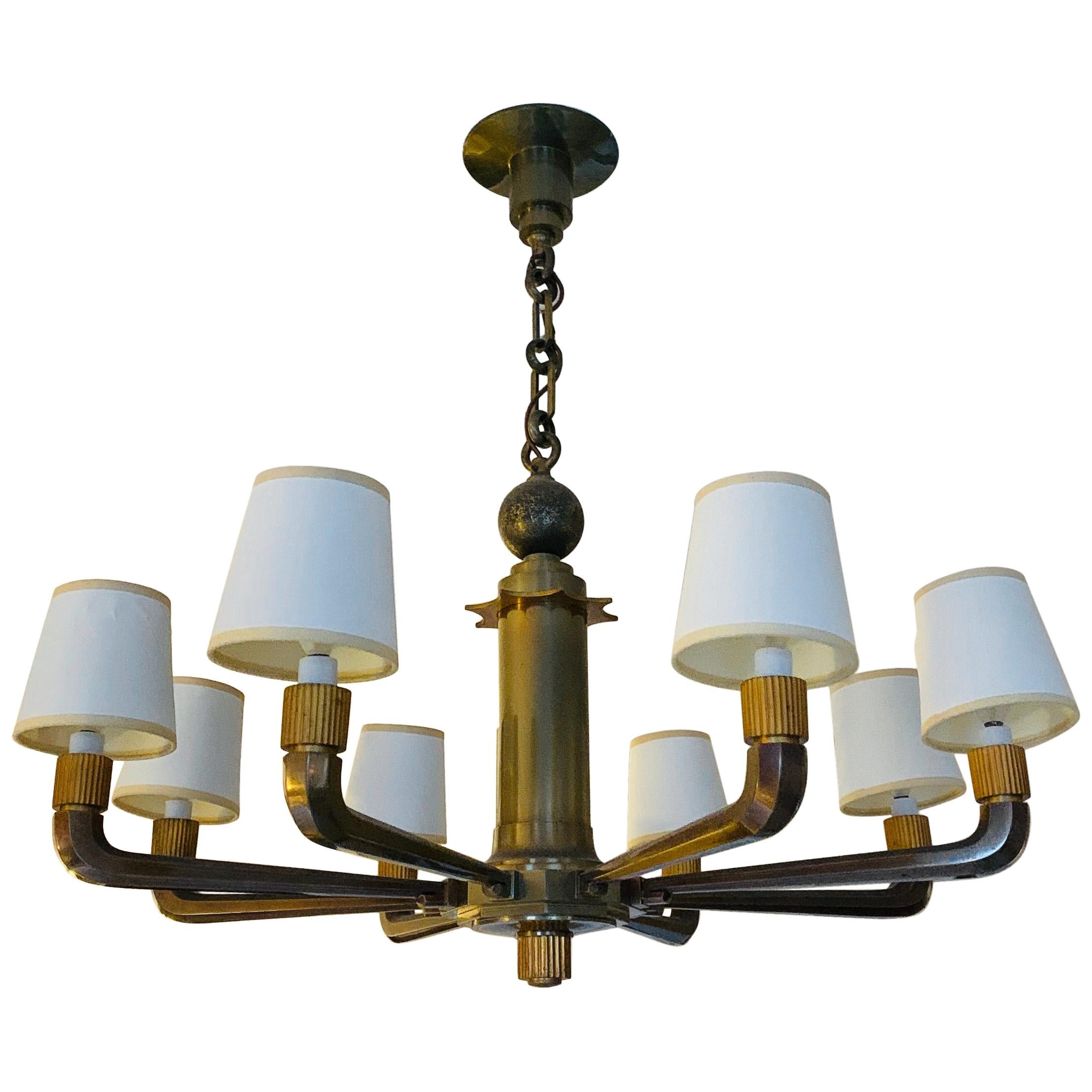 Rare and Stately French Bronze 8-Arm Bank Chandelier
