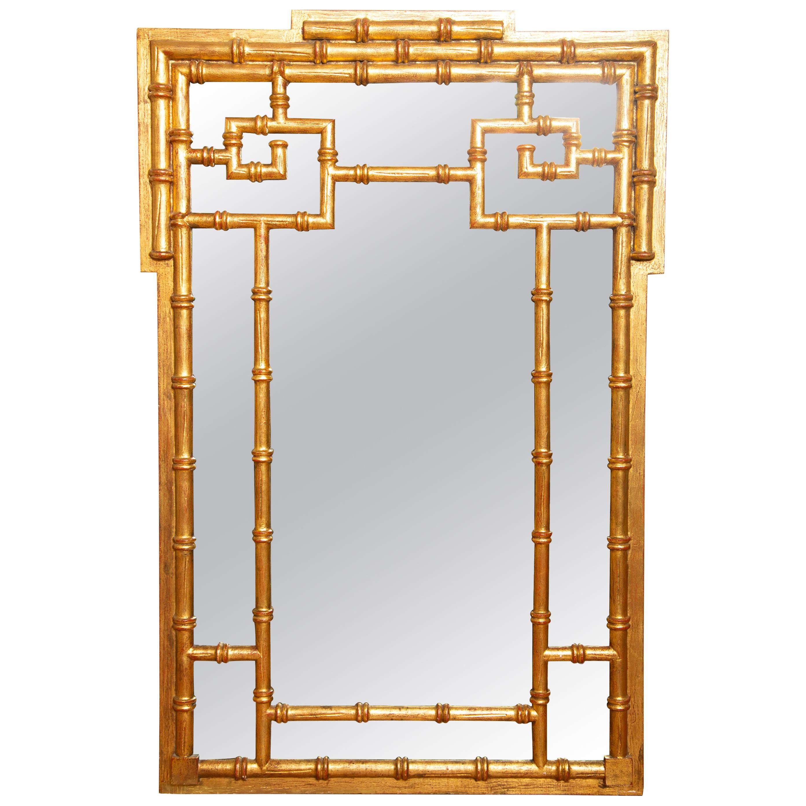 Chinese Chippendale Style Faux Bamboo Gilded Mirror