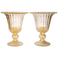Vintage Alberto Donà Crystal Gold Italian Venetian Pair of Table Lamps Murano, 1990s