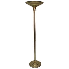 Antique French Art Deco Glass Rod and Bronze Torchiere Floor Lamp