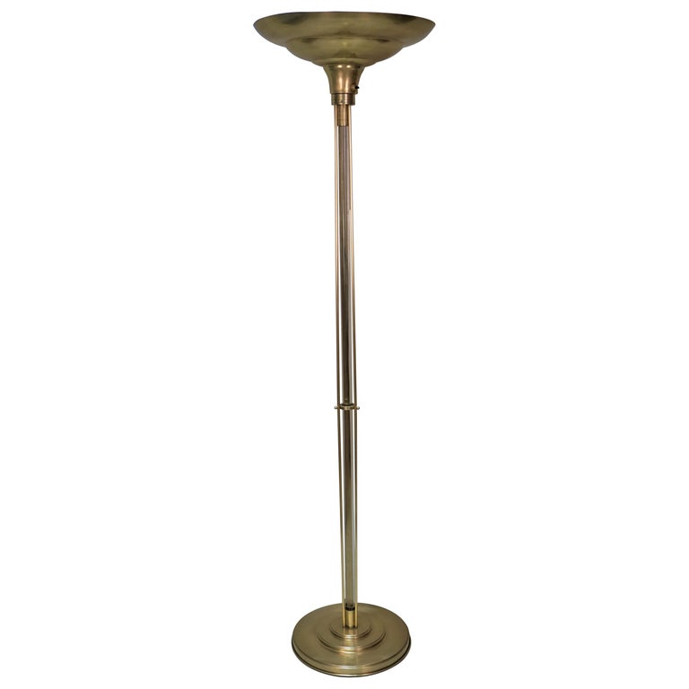 French Art Deco Glass Rod And Bronze Torchiere Floor Lamp For French Art Deco Glass Rod And Bronze Torchiere Floor Lamp For
