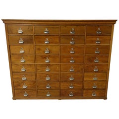 Industrial Portuguese Oakwood Chest of 32 Drawers, circa 1940