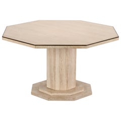 Travertine Octagonal Dining Table with Brass Roche Bobois Style, 1970s