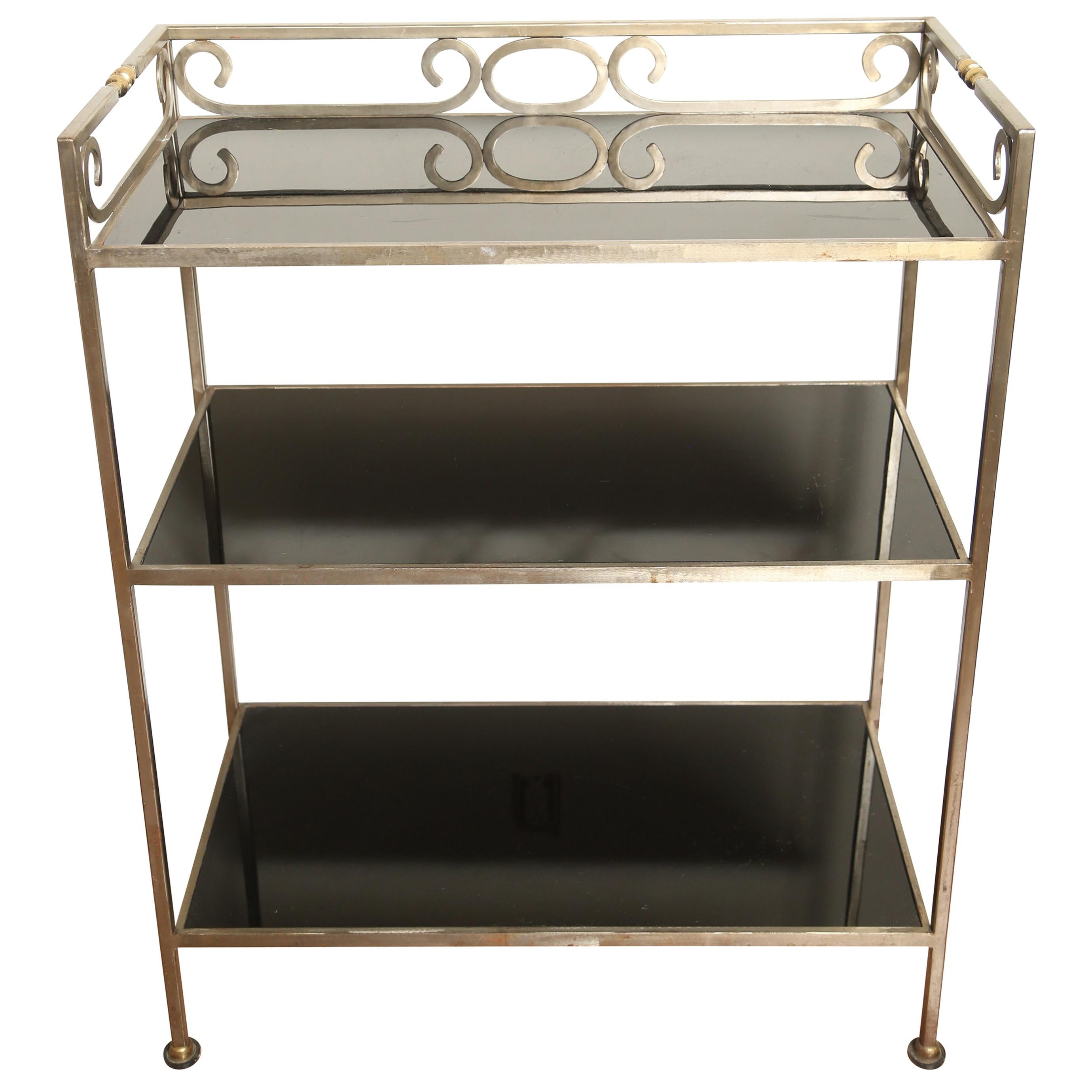 Three-Tiered Neoclassical Steel and Brass Étagère