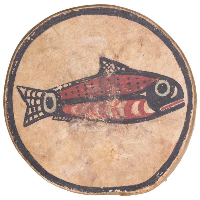 Nootka salmon hand drum, 1910, offered Cisco’s Gallery