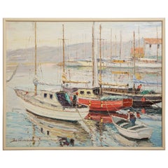 Original Oil Painting of Boats in Harbor