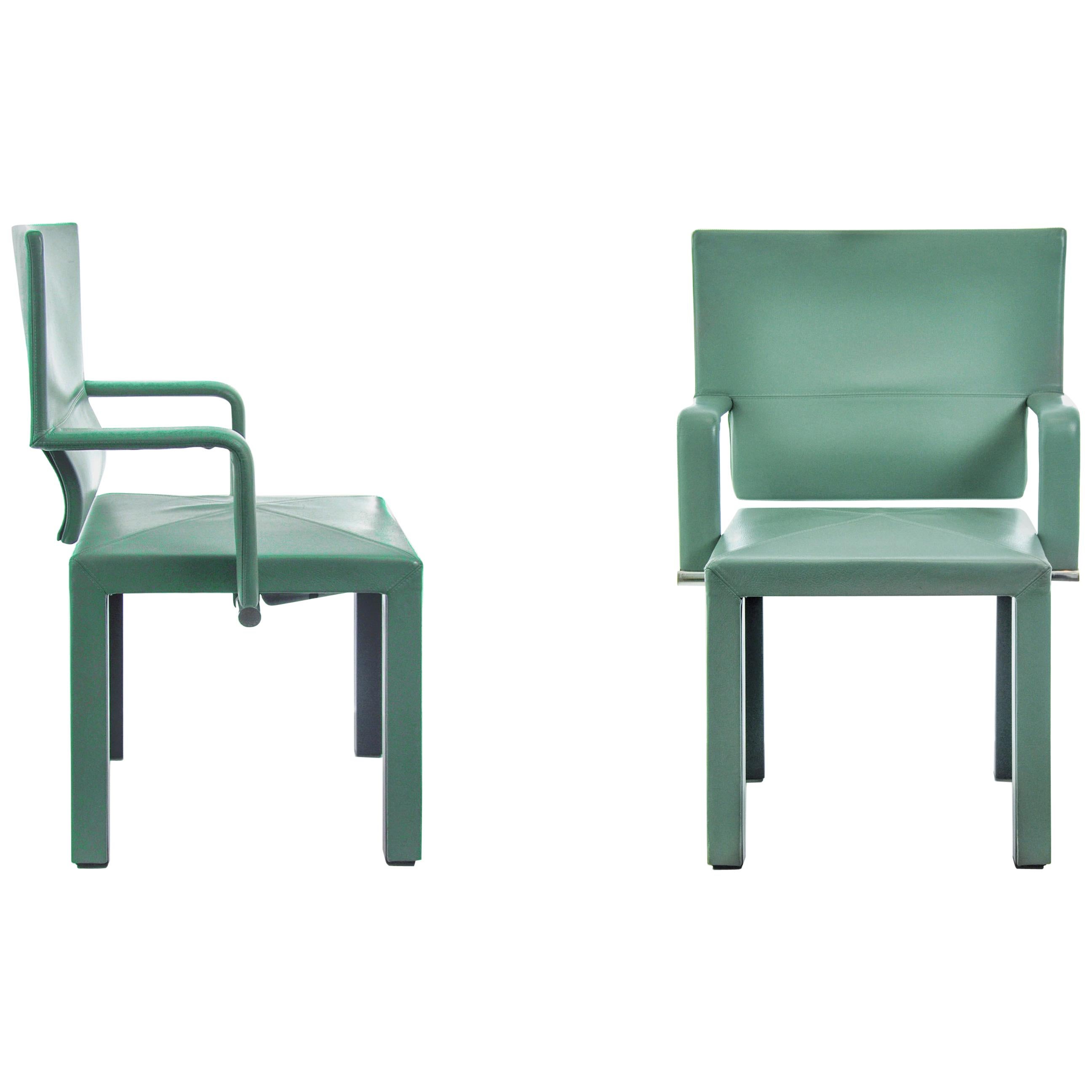 Set of 2 Mint-Colored Italian Armchairs by Paolo Piva for B&B Italia, 1990s