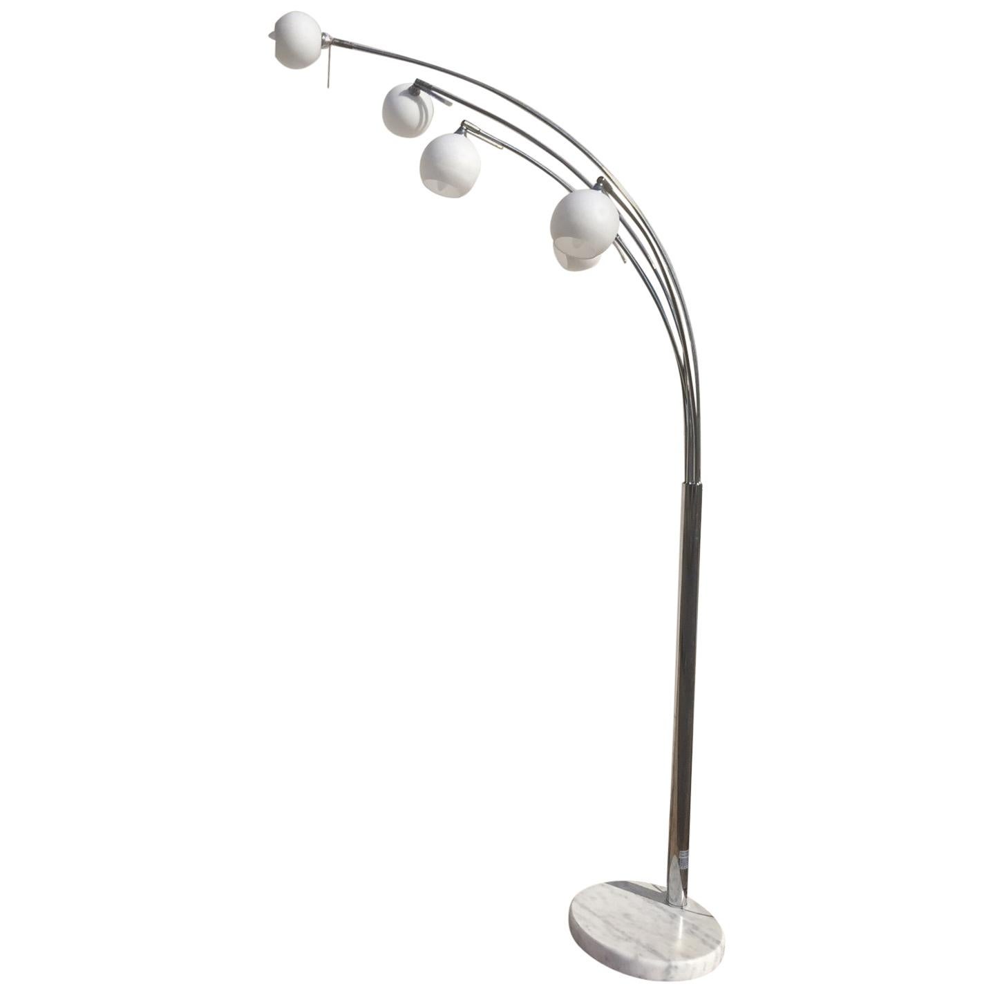 20th Century, Chromed Floor Lamp with Marble Base, 1970s
