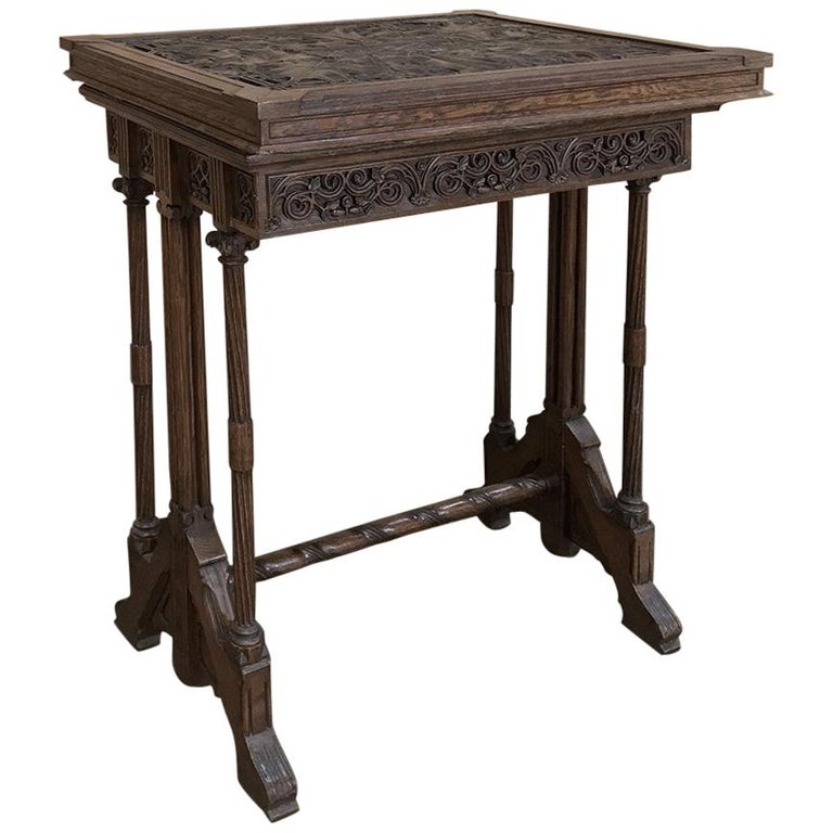 19th Century Gothic Oak Collector's Table For Sale
