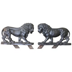 Pair of 19th Century Architectural Cast Iron Lion Statues