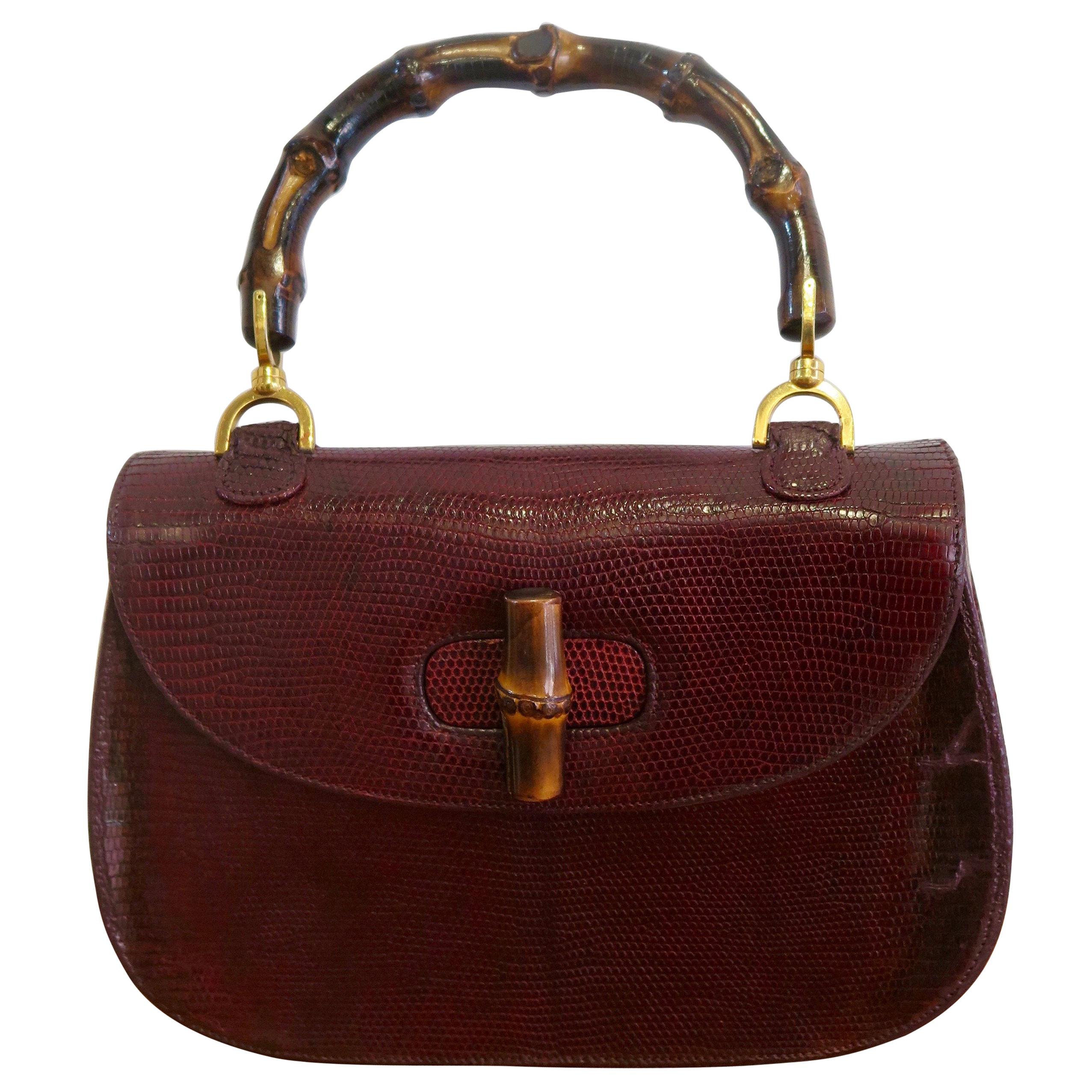 Gucci Vintage Bamboo Snakeskin Handbag, 1960 For Sale