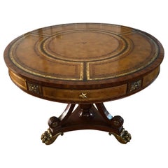 Brass Mounted Mahogany and Leather Drum Table by Maitland Smith