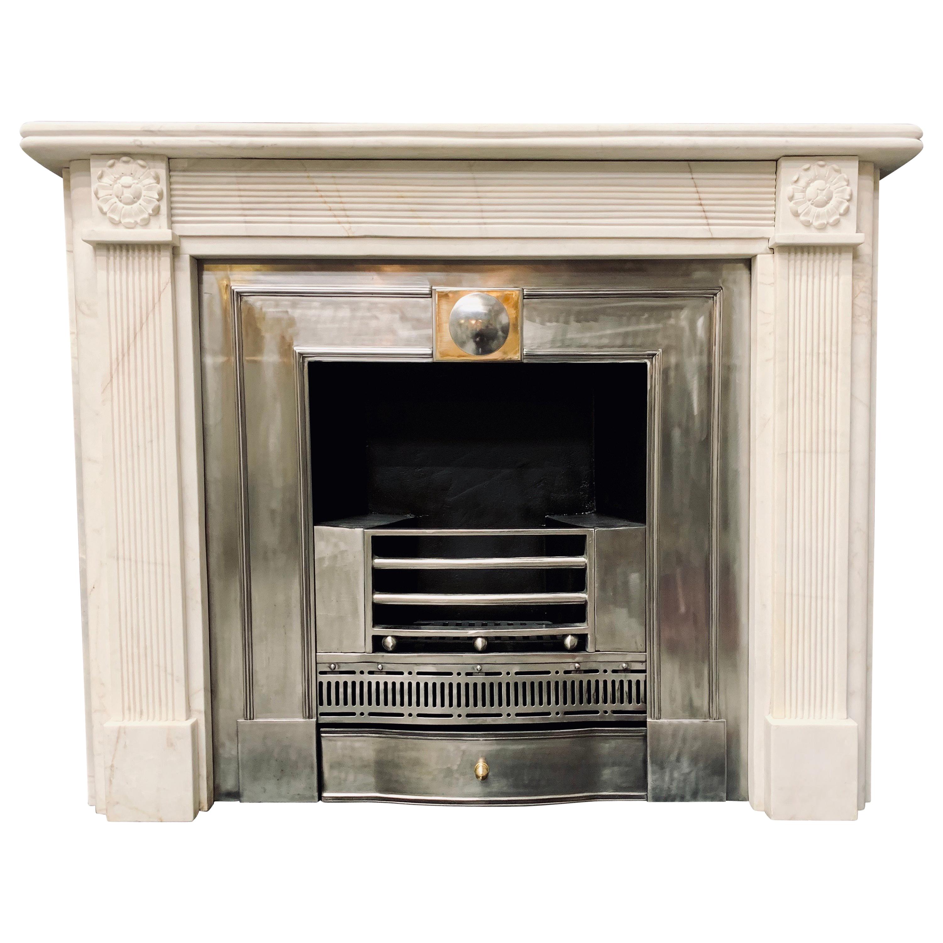 19th Century Statuary Marble Regency Style Carved Fireplace Surround