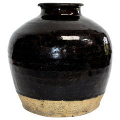 Large Antique Black Jar, Handmade Chinese Pottery