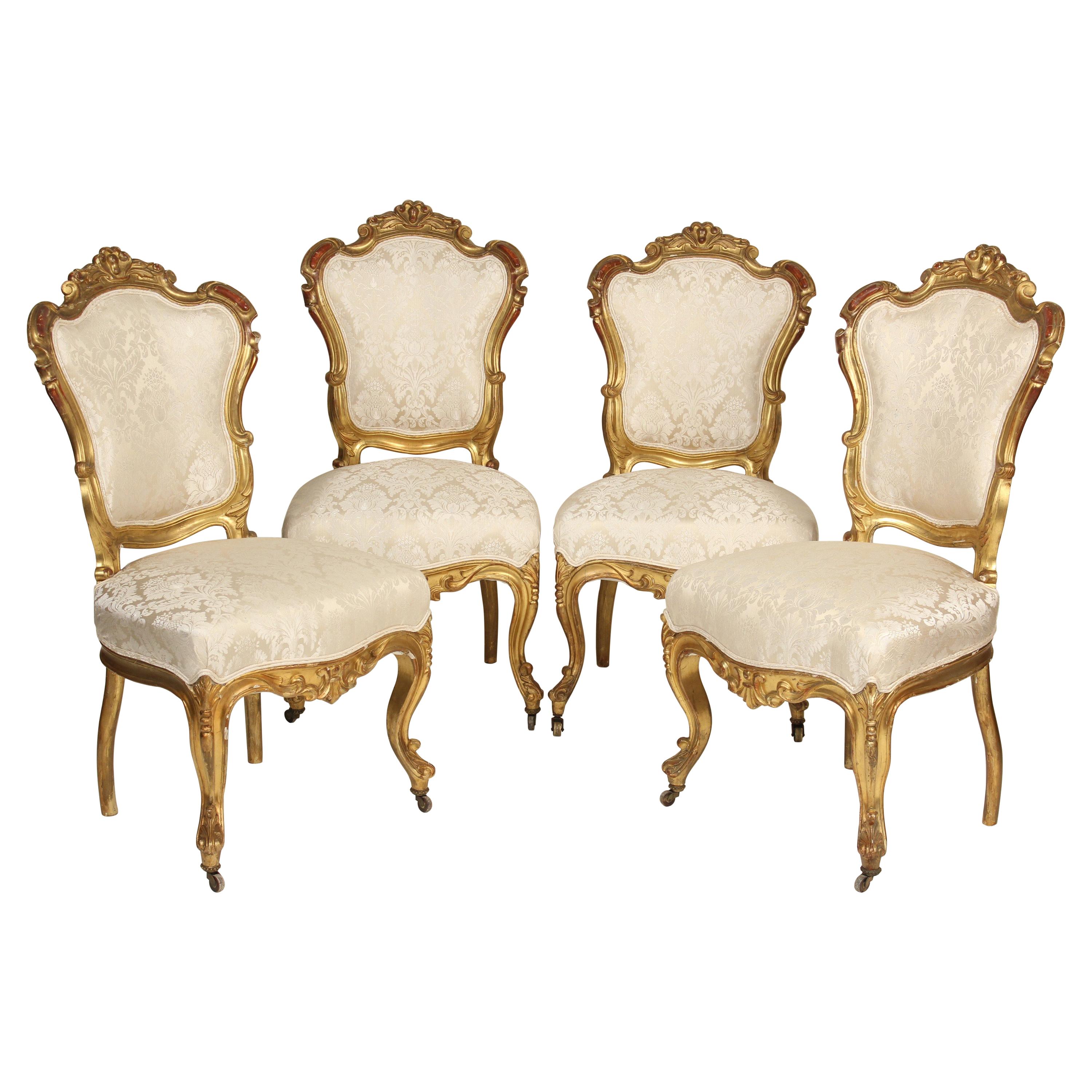 Set of 4 Napoleon III Giltwood Side Chairs