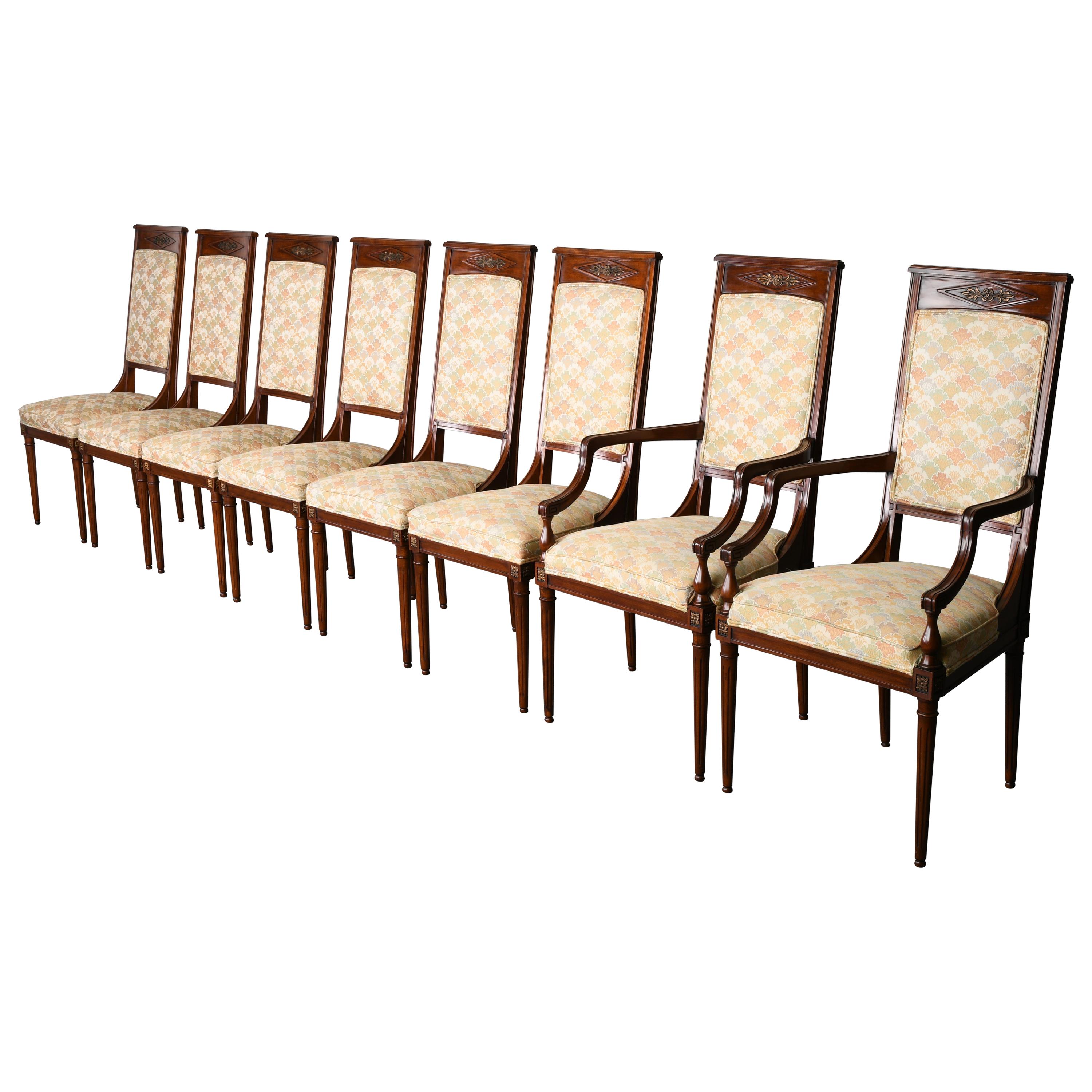 Neoclassical Set of Eight Mahogany Dining Chairs, 1960s