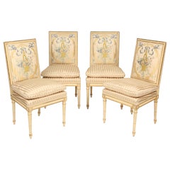 Set of 4 Louis XVI Style Painted and Partial Gilt Side Chairs