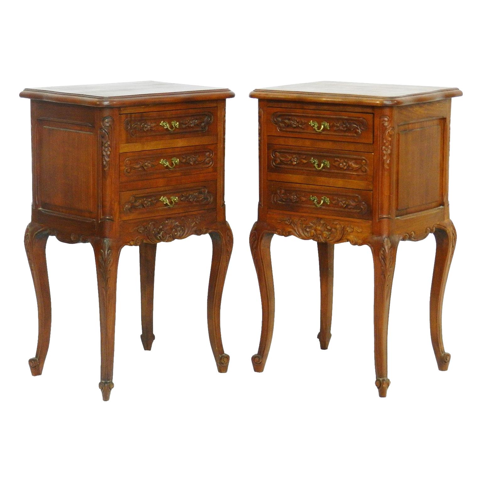 Pair of Nightstands French Side Cabinets Bedside Tables, 20th Century