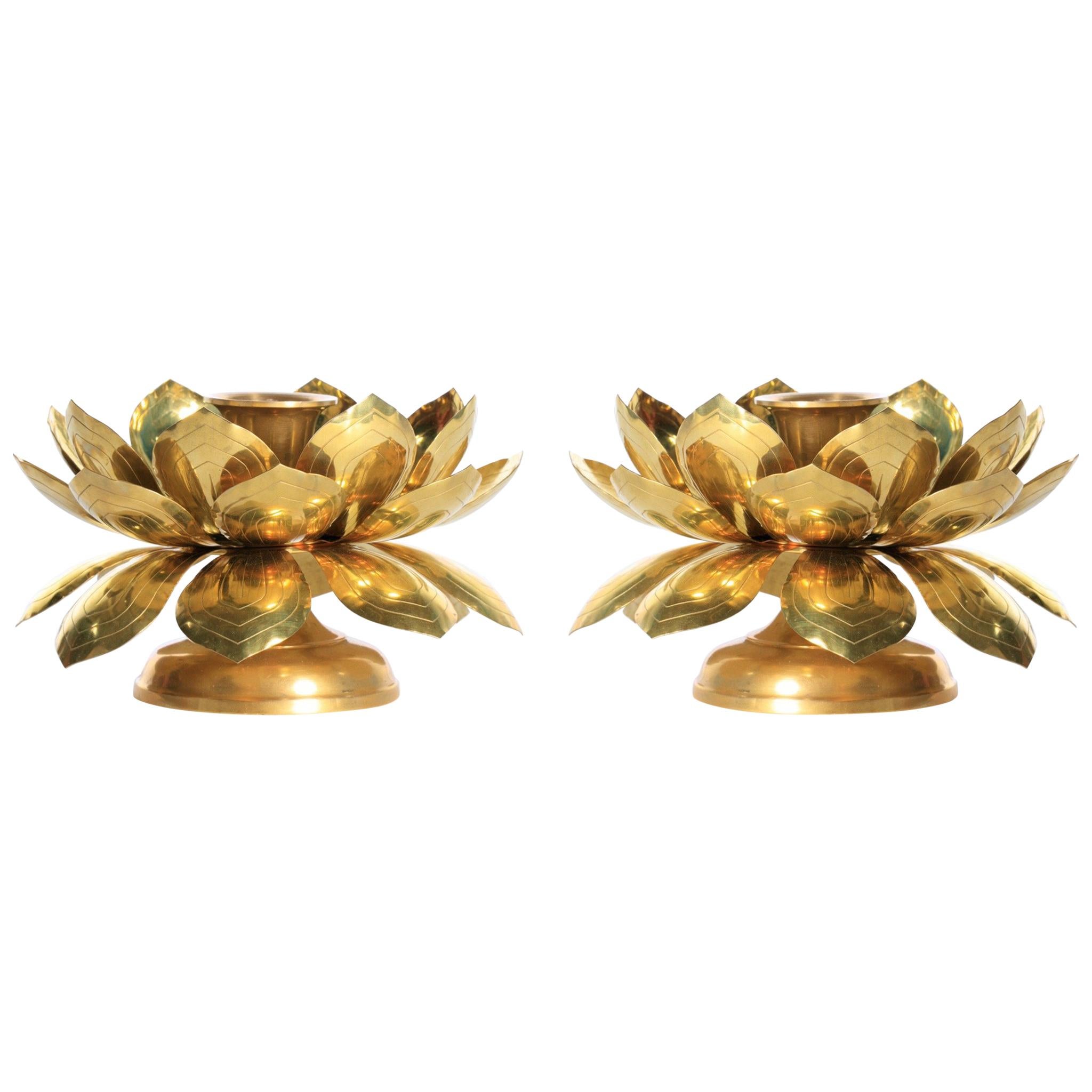 Feldman Brass Lotus Candle Holders in the Style of Parzinger For Sale