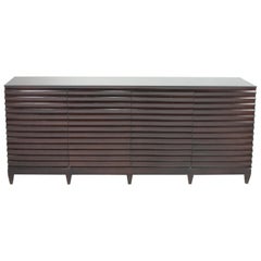 Large Impressive Barbara Barry for Baker Ebonized Low Fluted Cabinet Sideboard