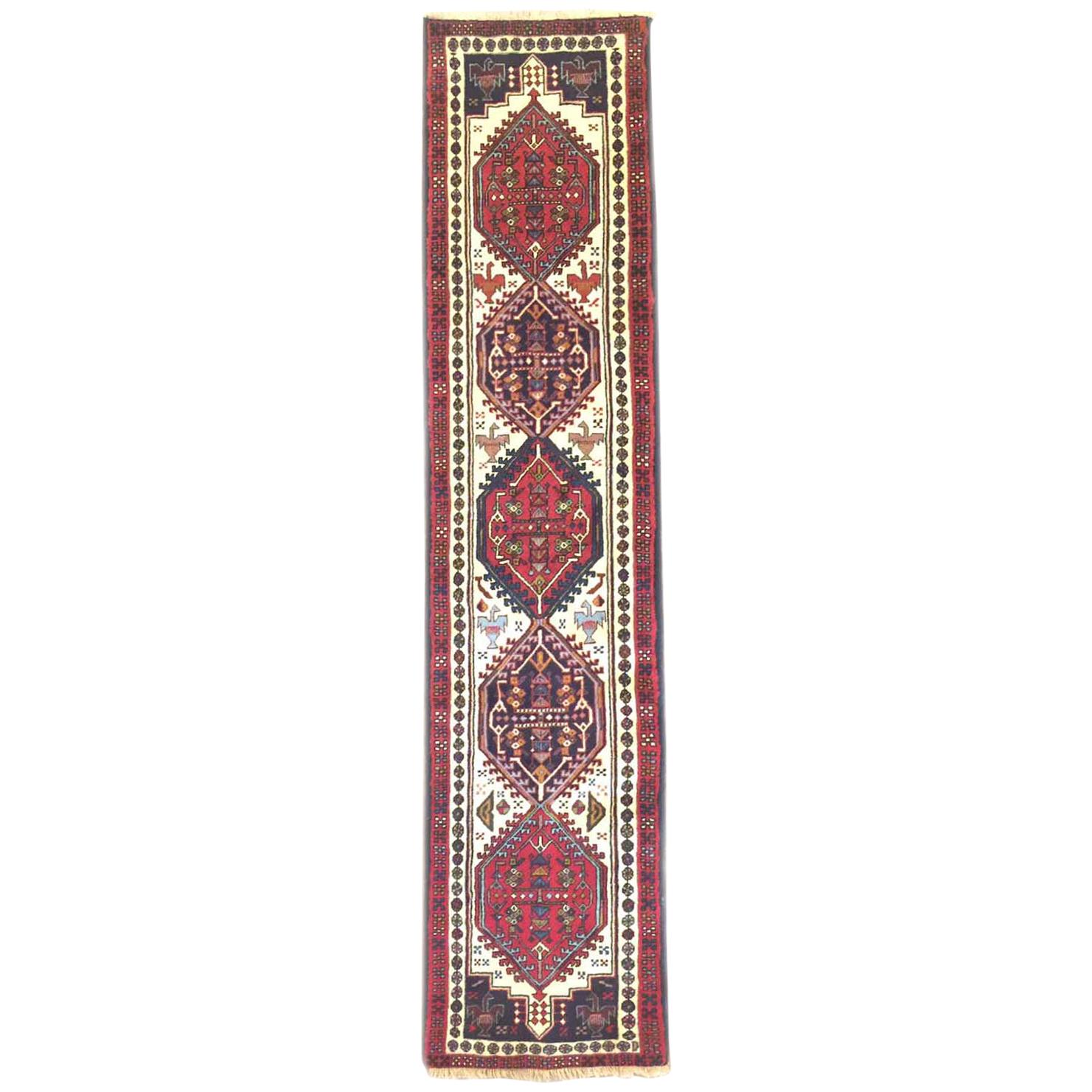 Vintage Persian Hand Knotted Geometric Ardabil Runner Rug For Sale