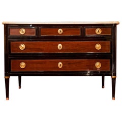 French Louis XVI Period Mahogany and Ebonized Mahogany Marble-Top Commode