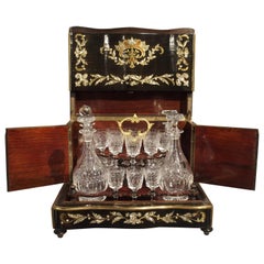 circa 1850 Napoleon III Cave à Liqueur with Mother of Pearl, Rosewood, and Brass