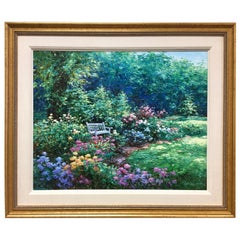 Charles Zhan Original Oil Painting Signed Best Seat Garden Scene