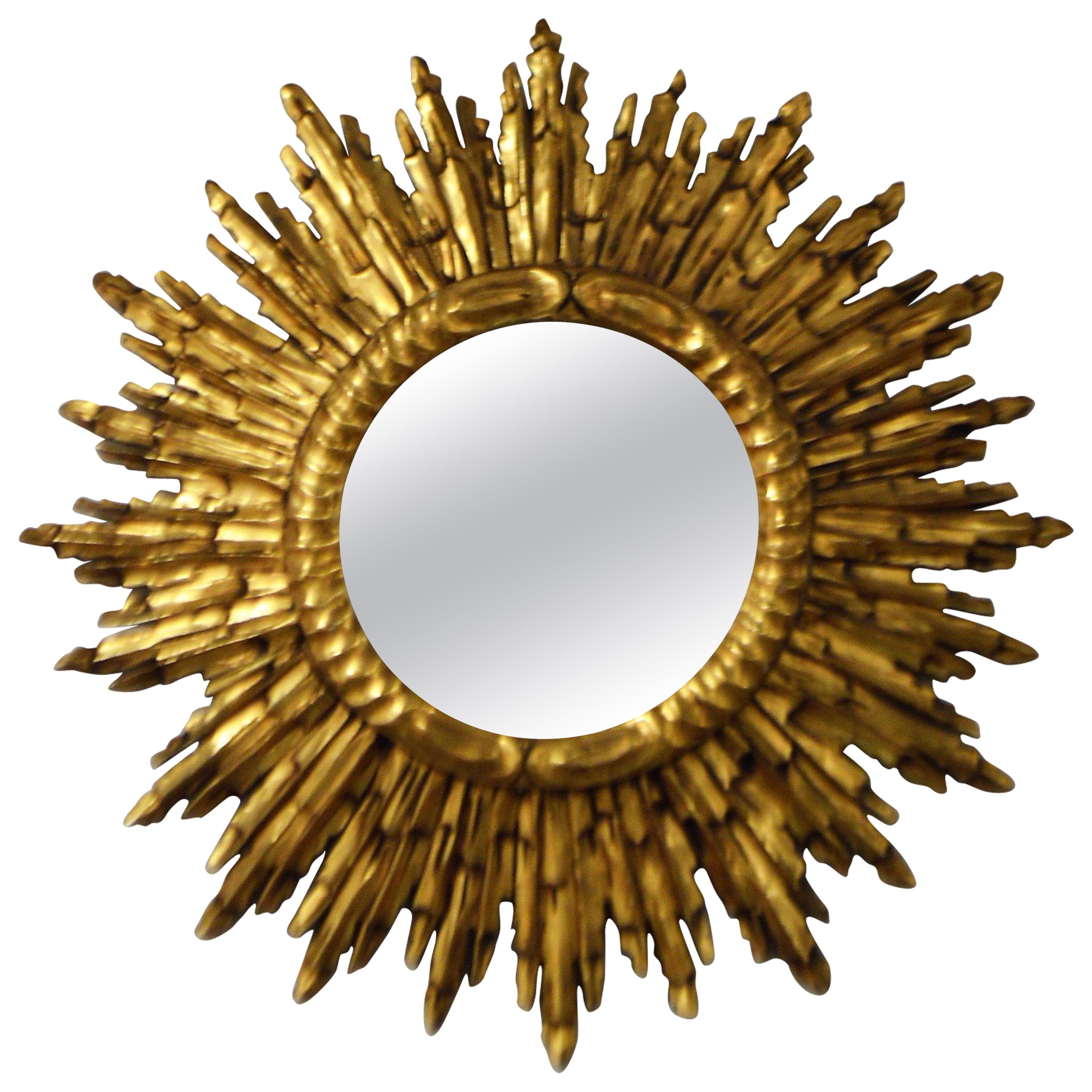 Gilded Wooden Sunburst Mirror from France, circa 1920