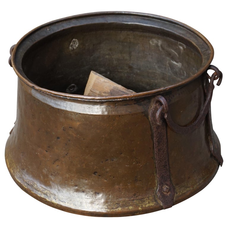 Antique, Large and Decorative Hand Hammered Copper and Wrought Iron