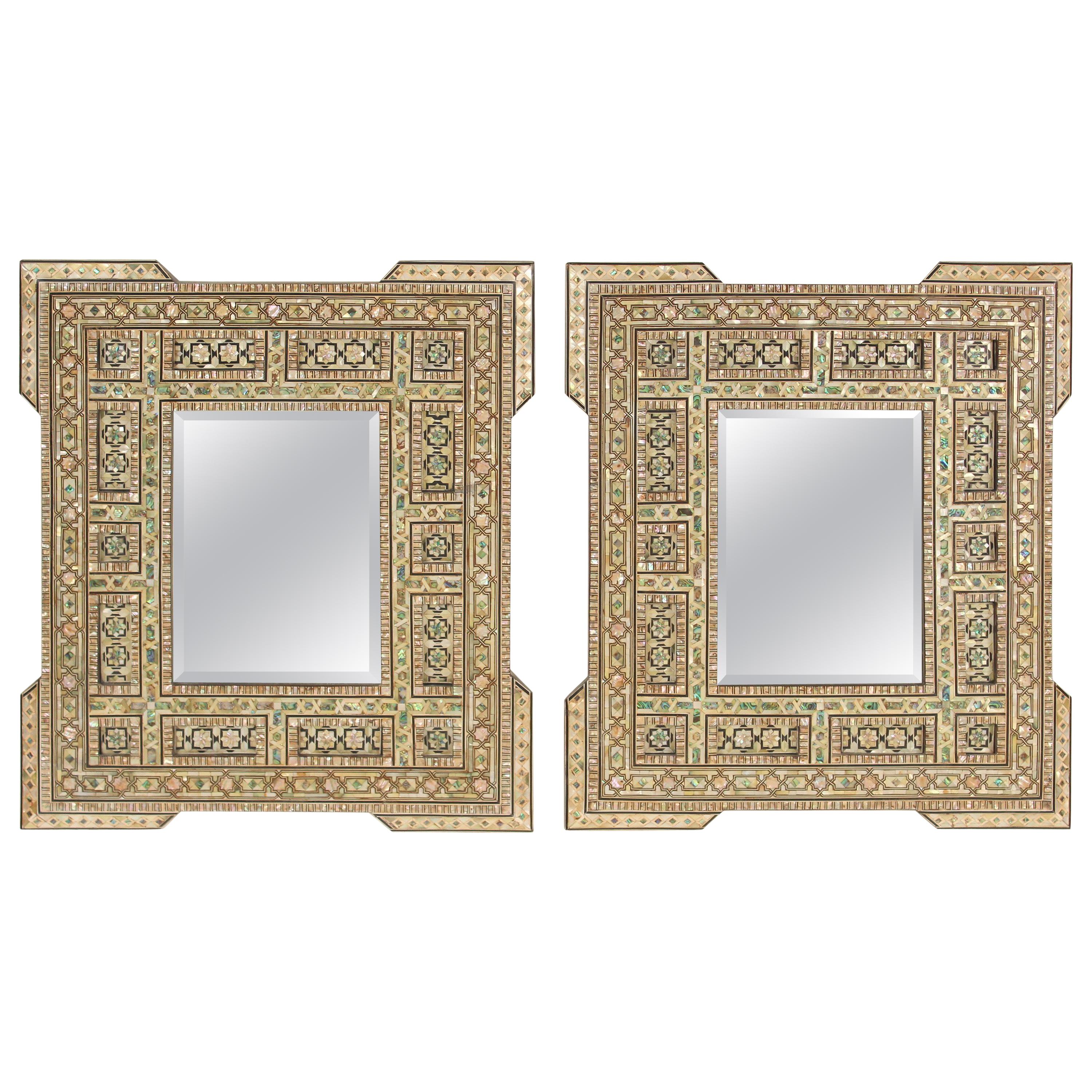Pair of Middle Eastern Mother of Pearl Inlaid Mirrors