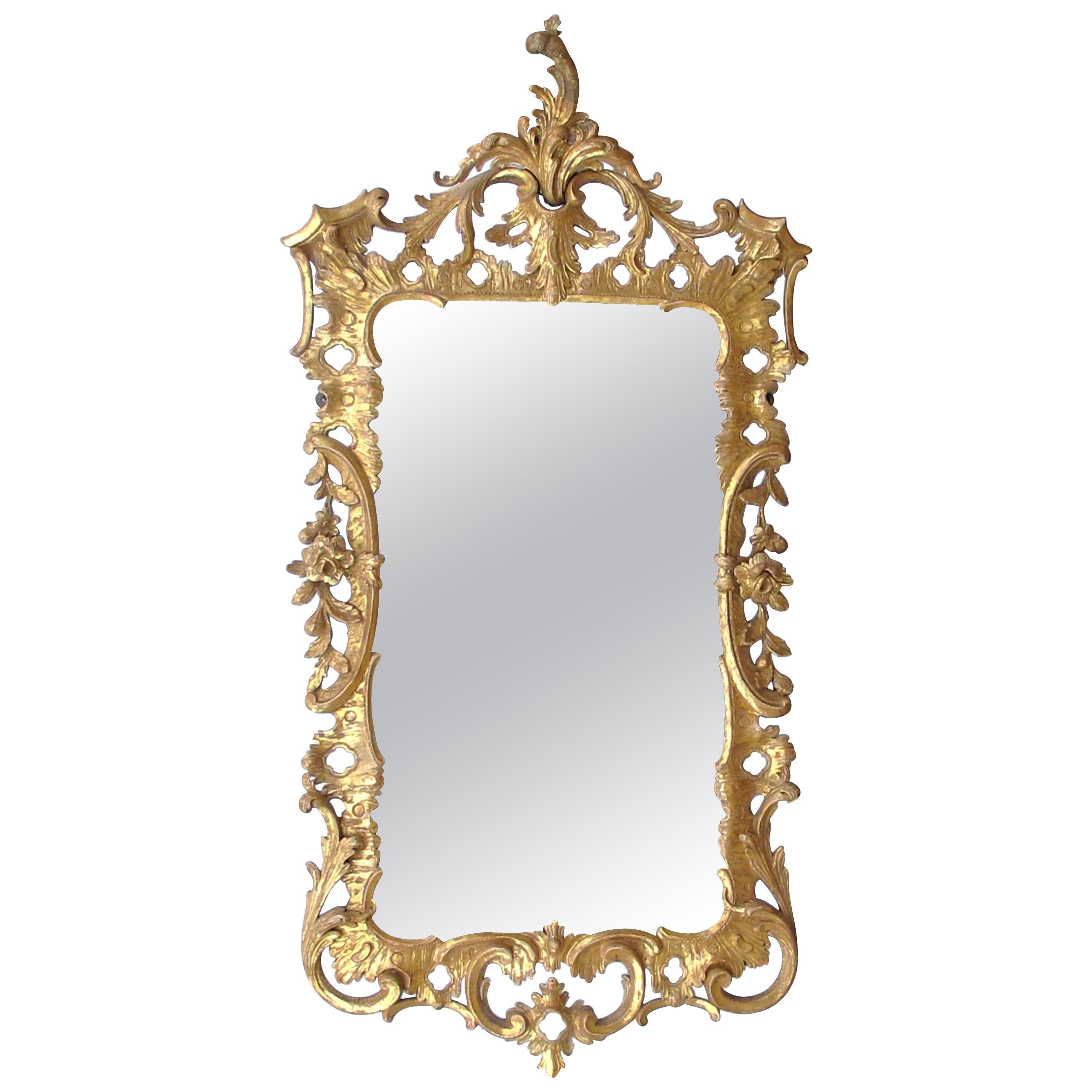 Superbly-Carved English George II Giltwood Mirror with Elaborate Foliate Crest