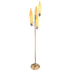 Stilnovo Style Italian Brass Floor Lamp with Six Lights and Marble Base, 1960s