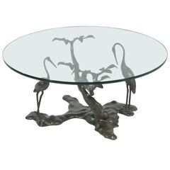 Ethereal Bronze Verdigris Patinated Bonsai Tree and Crane Coffee Table Base