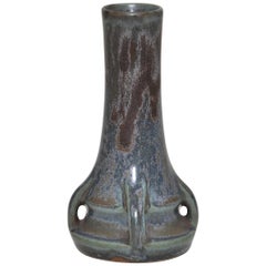 Vase en céramique bleu vert Art Nouveau français Denbac
