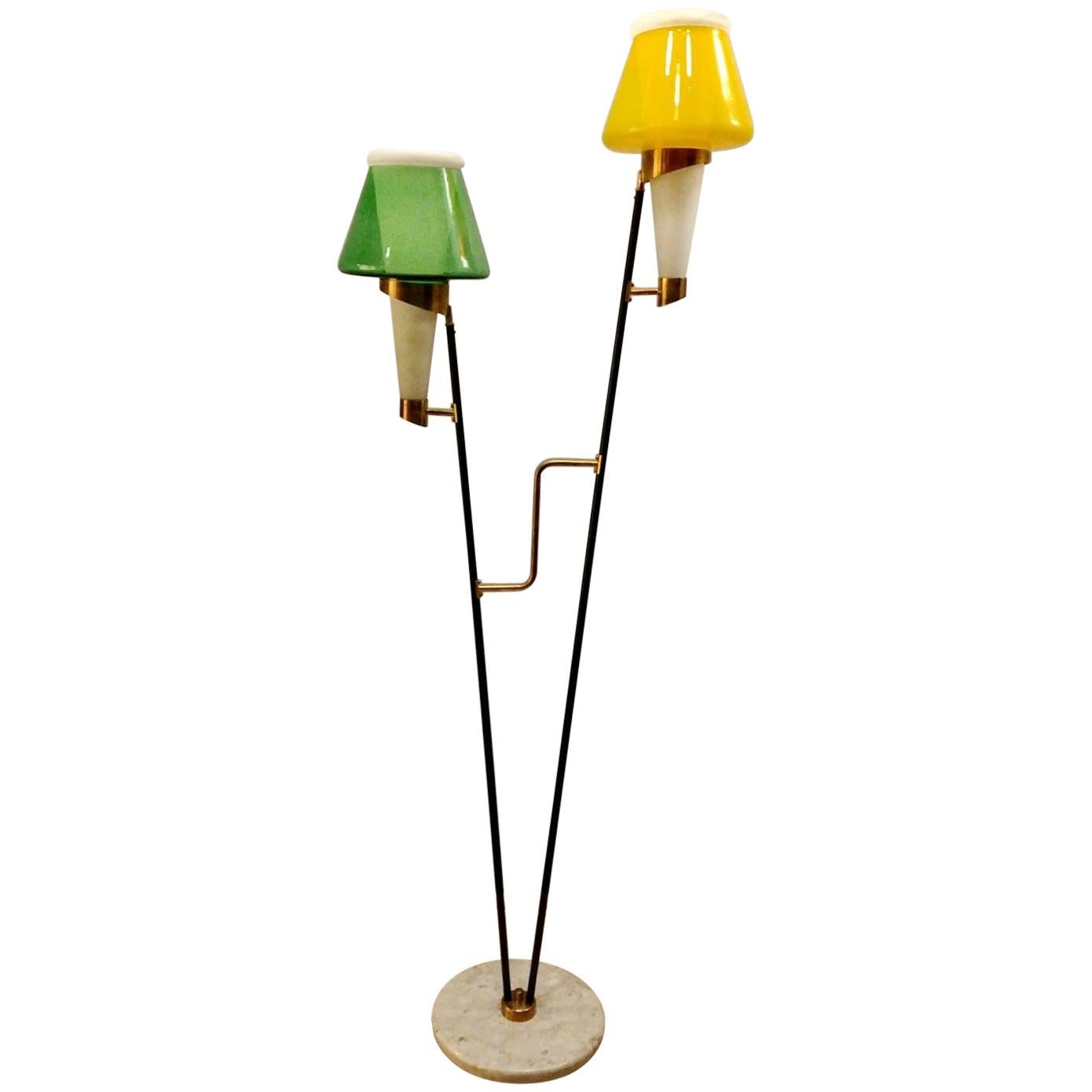 Colorful Italian Modern Floor Lamp with Marble Base, 1960s