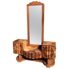 Art Deco Walnut Dressing Table Mirror, Circa 1930s 