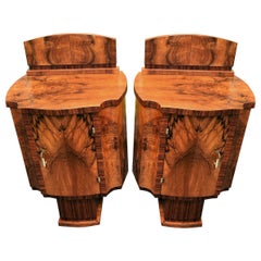 Art Deco Matching Pair of High Style Bedside Cabinet Tables, circa 1930