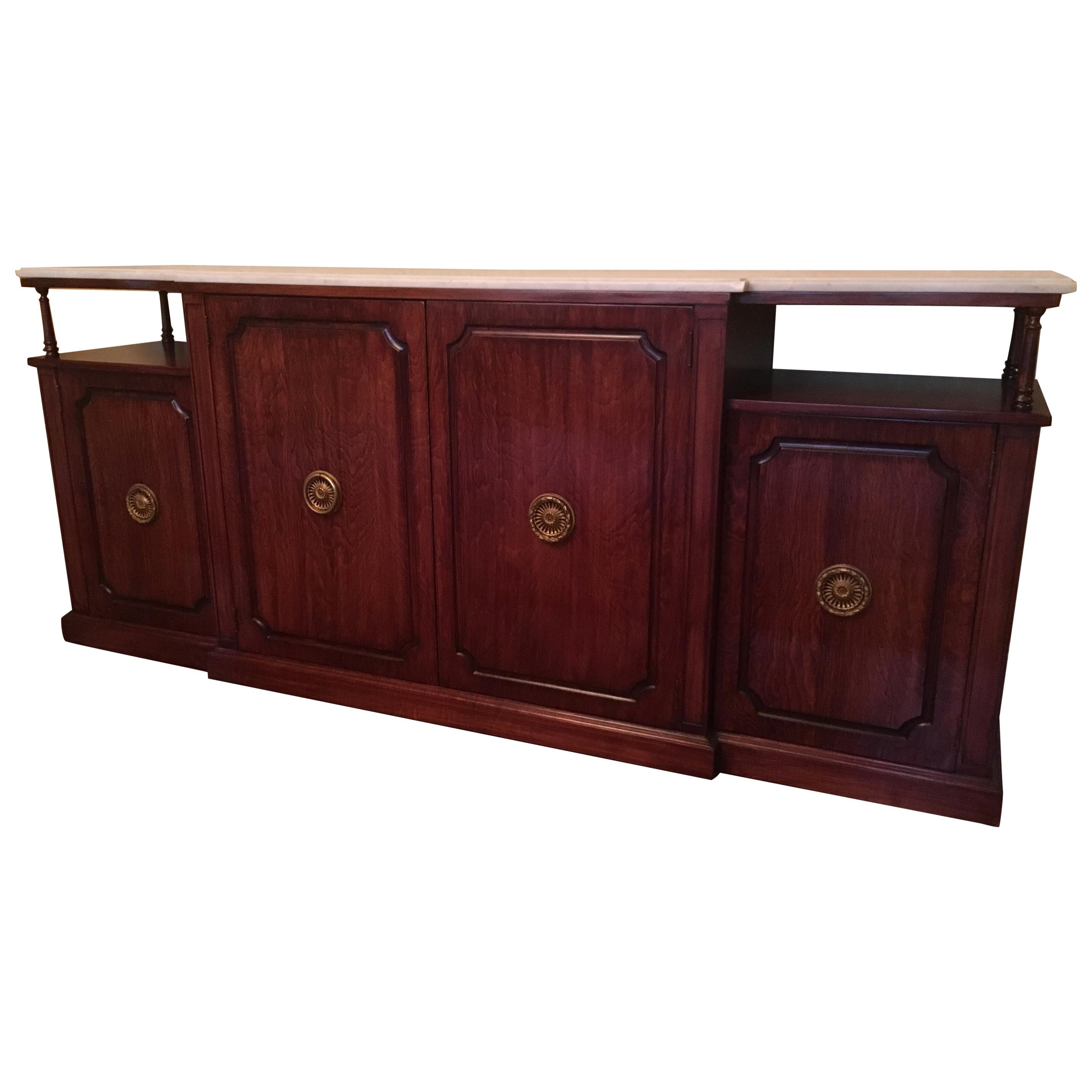Rosewood Empire Style Credenza Sideboard with Marble Top, circa 1950s