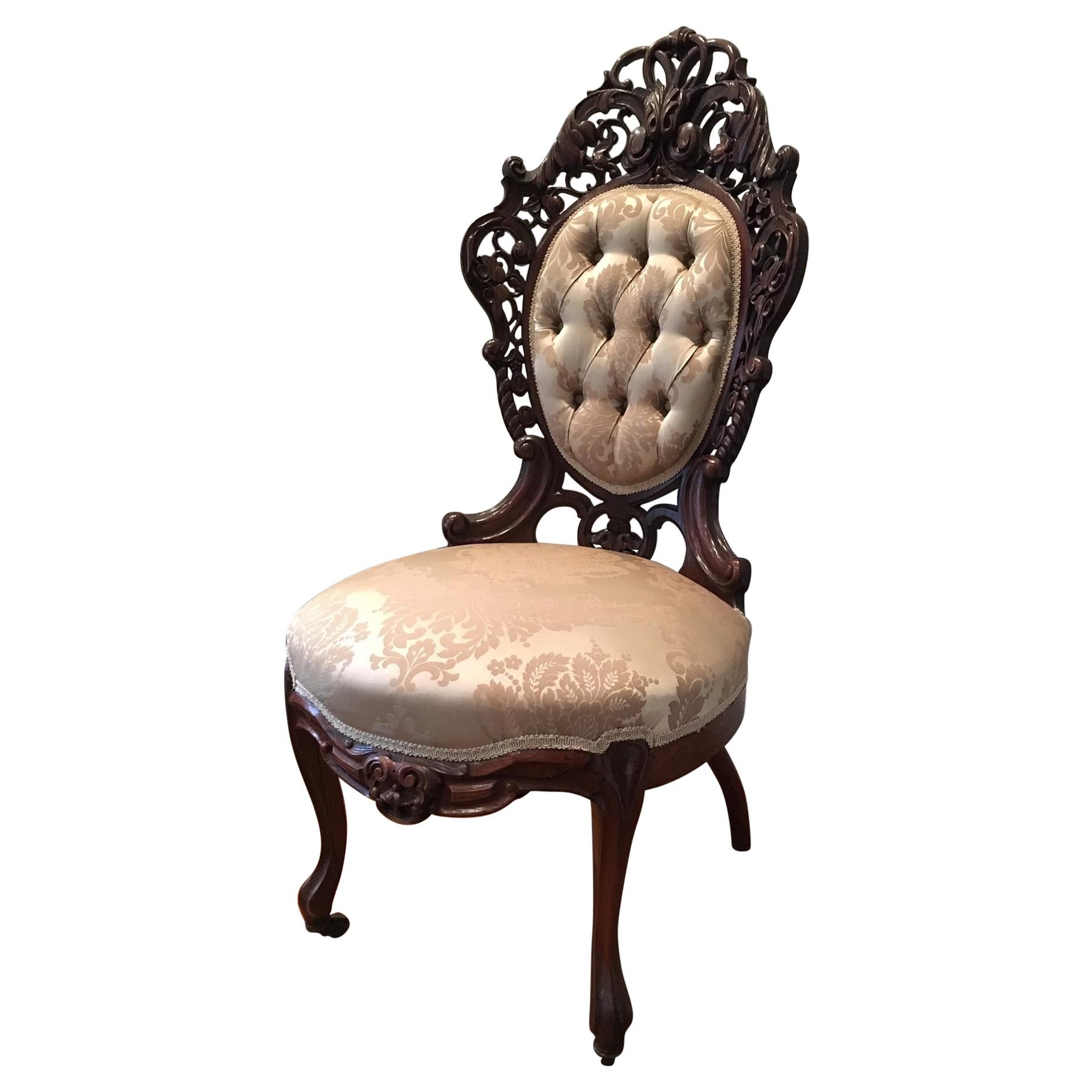 Rosewood Rococo Revival Side Chair, Attributed J & J W Meeks, Mid-19th Century