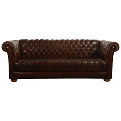 Vintage Brown Leather Button Tufted Chesterfield Sofa