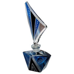 Vintage Impressive Art Deco Blue Glass Perfume Bottle
