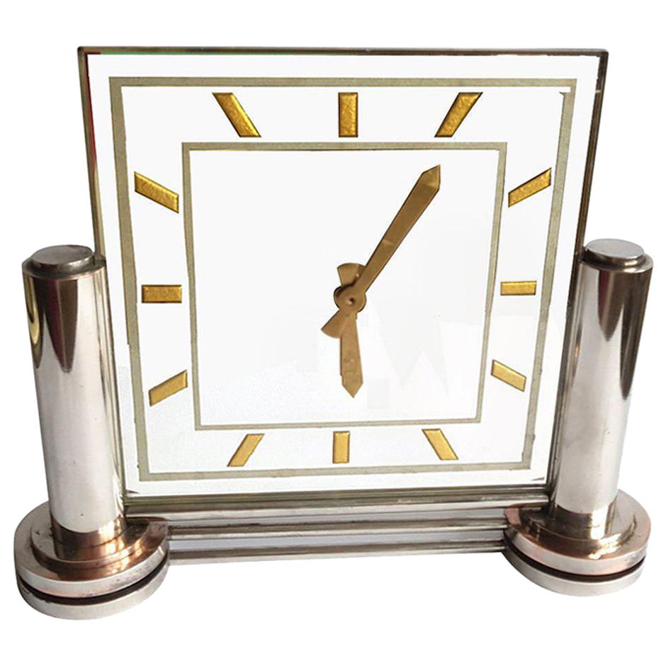 Large Impressive 1930s Modernist French Mirror Clock by Marti