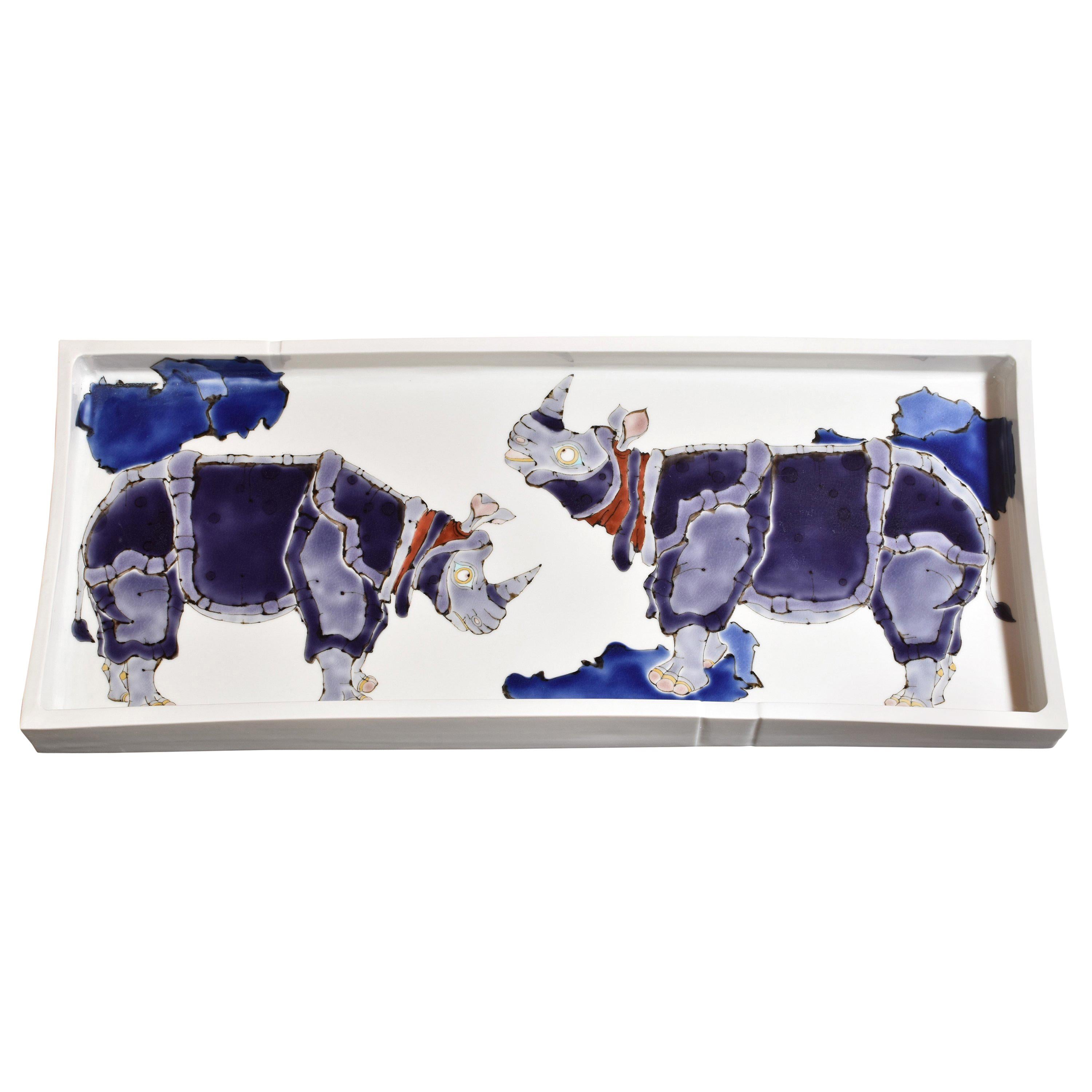 Japanisches zeitgenössisches japanisches blau-weißes Porzellanteller von Meisterkünstler