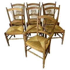 7 Italian Maple Chairs with Rush Seats