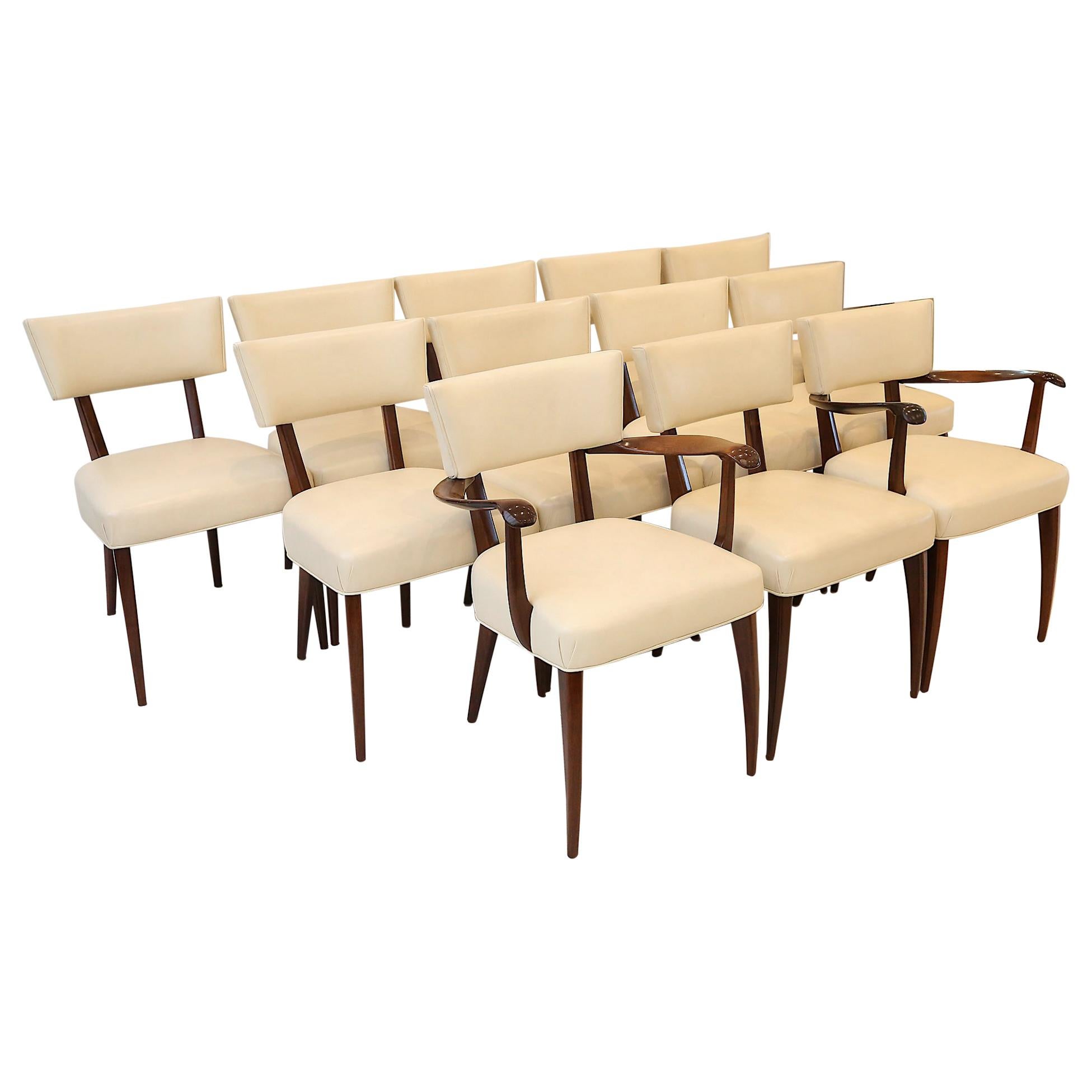 Attrib. Paolo Buffa Dining Chairs Mahogany and Leather, Midcentury, 1940s