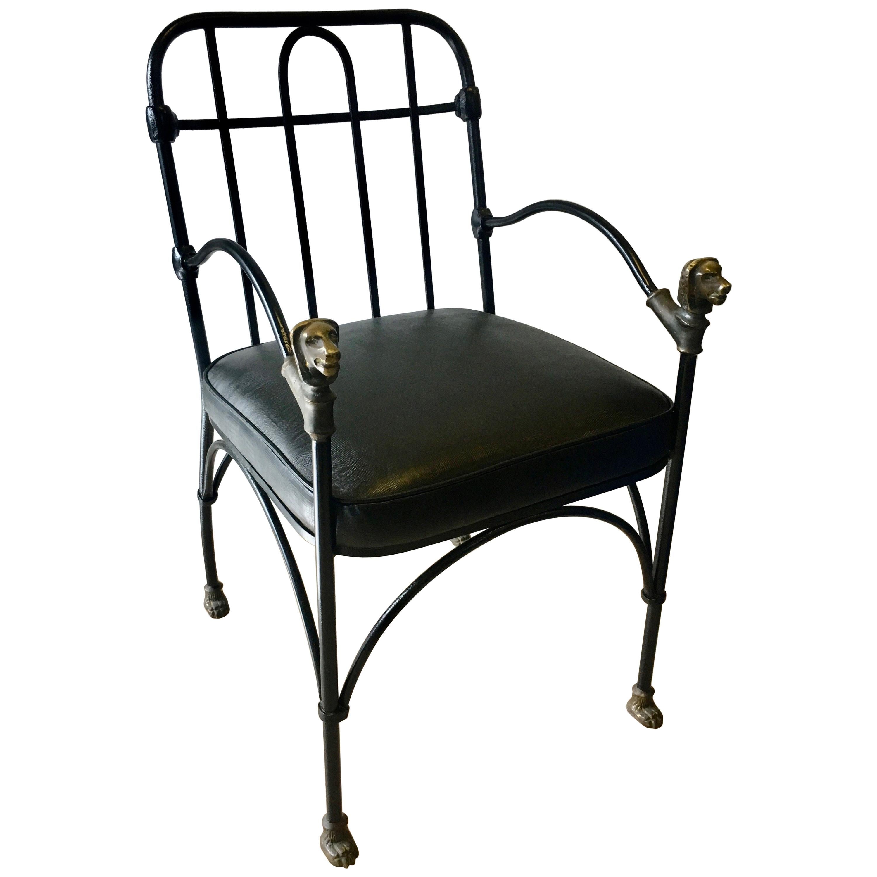 Iron Chair with Bronze Lion Finial and Feet after at 1stDibs
