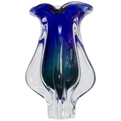 Midcentury Murano Blue and Green Italian Sommerso Glass Vase, 1960s