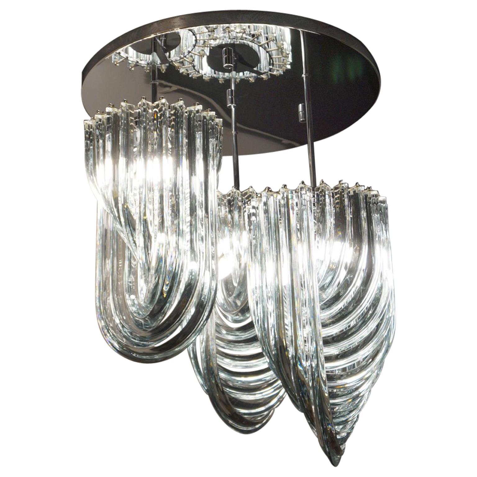 Alberto Donà Modern Style Crystal Murano Glass Curve Chandelier, 1996s